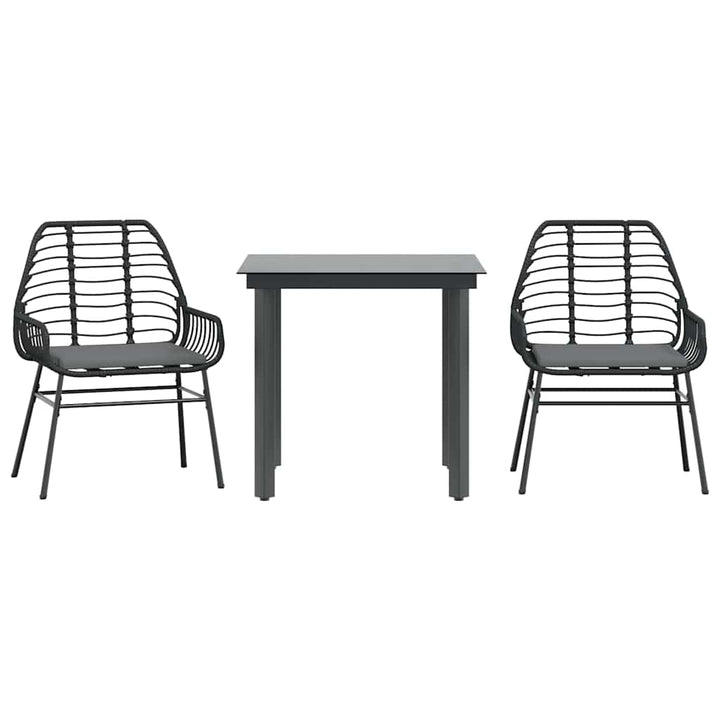 Matgrupp För Trädgård Med Dynor 3 Delar Svart Konstrotting&amp;Glas