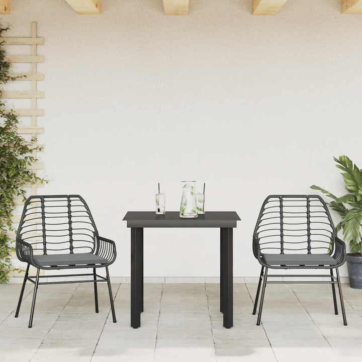 Matgrupp För Trädgård Med Dynor 3 Delar Svart Konstrotting&amp;Glas