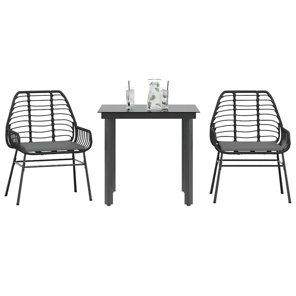 Matgrupp För Trädgård Med Dynor 3 Delar Svart Konstrotting&Glas