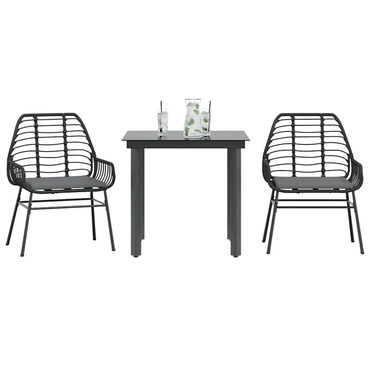 Matgrupp För Trädgård Med Dynor 3 Delar Svart Konstrotting&amp;Glas