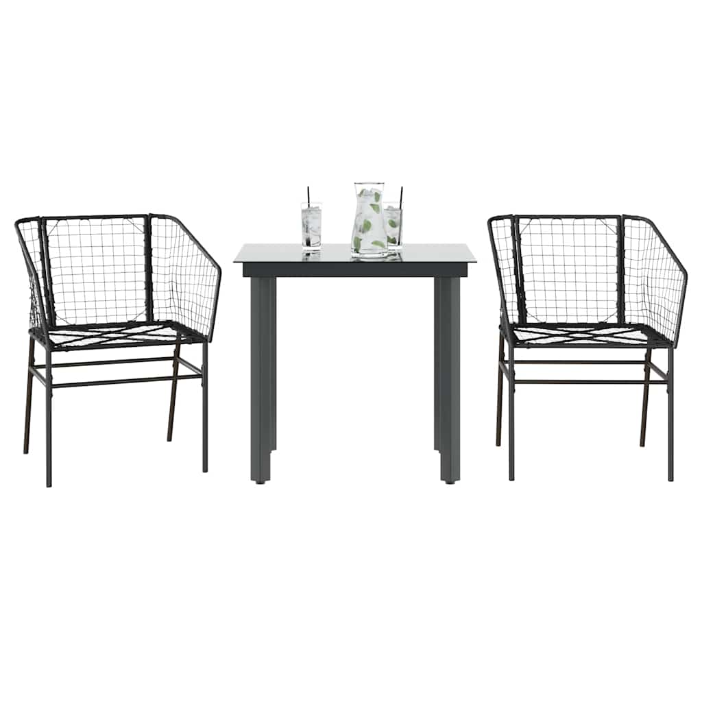 Matgrupp För Trädgård Med Dynor 3 Delar Svart Konstrotting&amp;Glas