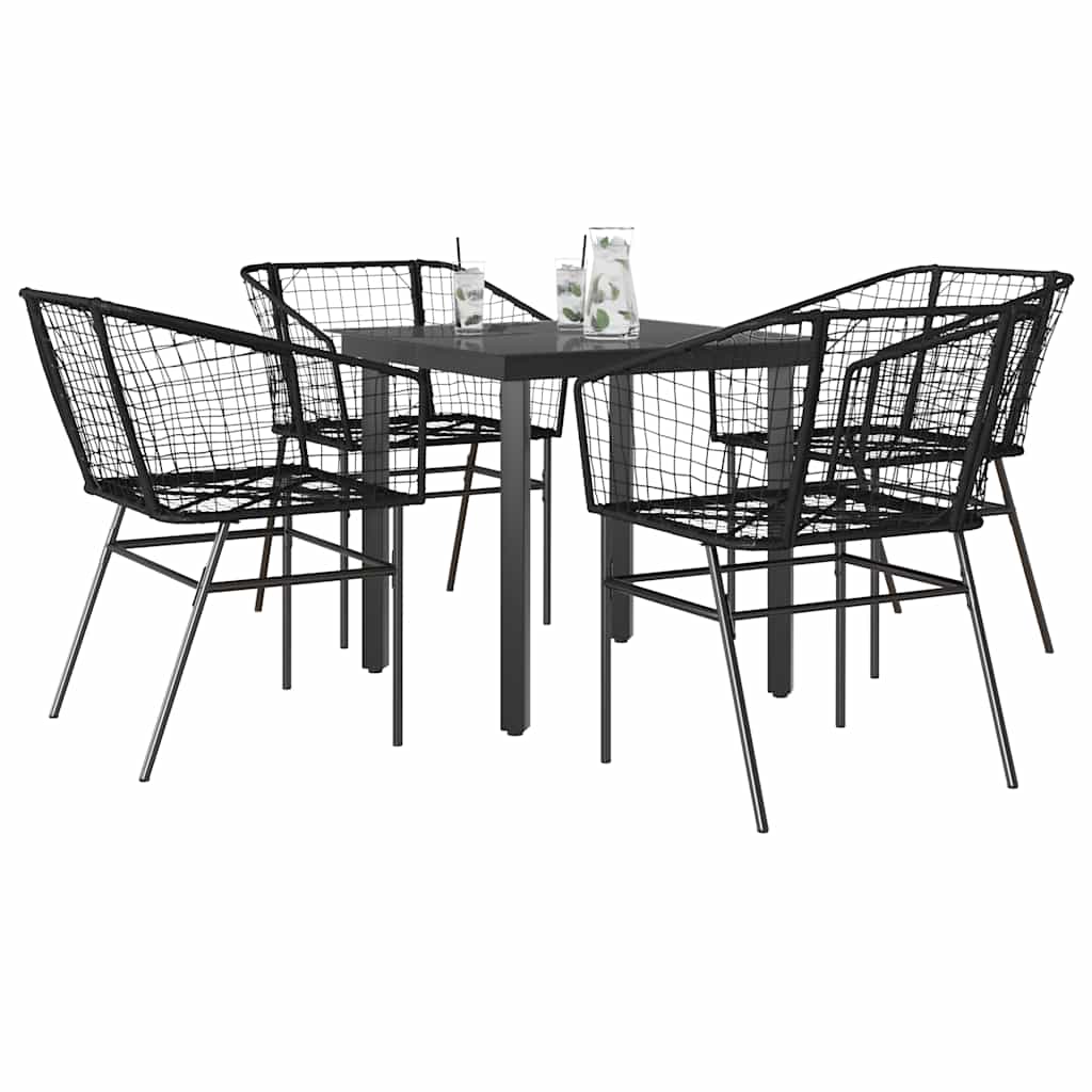 Matgrupp För Trädgård Med Dynor 3 Delar Svart Konstrotting&amp;Glas