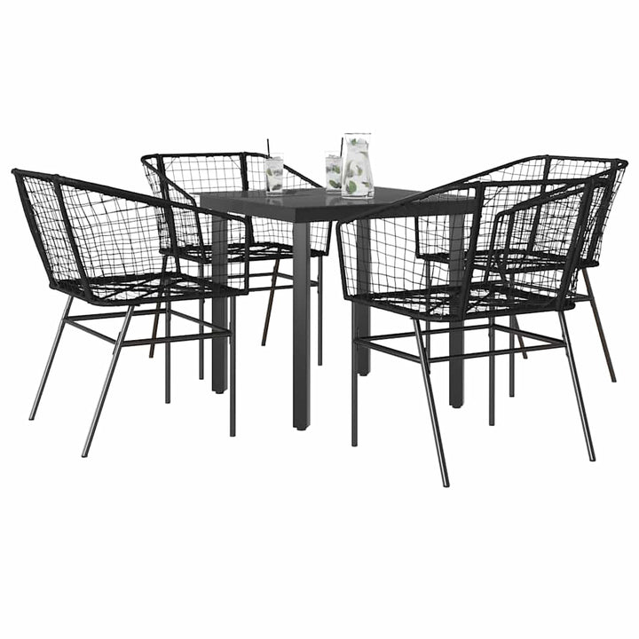 Matgrupp För Trädgård Med Dynor 3 Delar Svart Konstrotting&amp;Glas