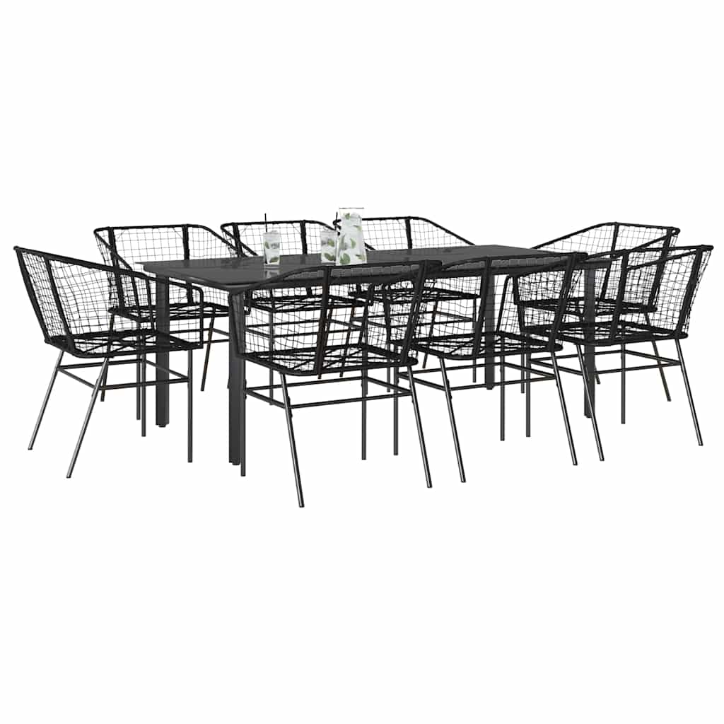 Matgrupp För Trädgård Med Dynor 3 Delar Svart Konstrotting&amp;Glas
