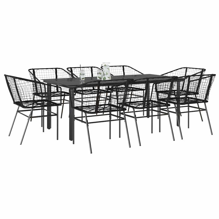 Matgrupp För Trädgård Med Dynor 3 Delar Svart Konstrotting&amp;Glas
