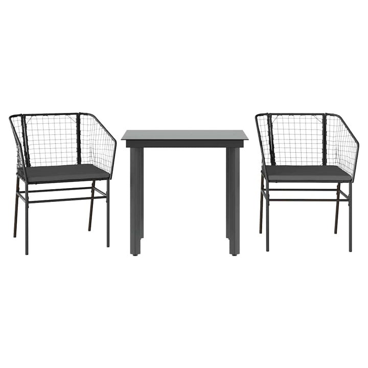Matgrupp För Trädgård Med Dynor 3 Delar Svart Konstrotting&amp;Glas