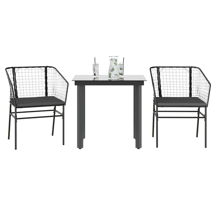 Matgrupp För Trädgård Med Dynor 3 Delar Svart Konstrotting&amp;Glas