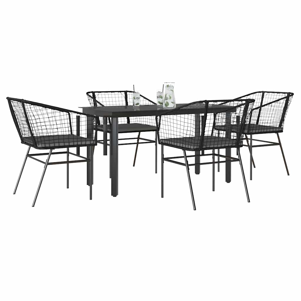 Matgrupp För Trädgård Med Dynor 3 Delar Svart Konstrotting&amp;Glas