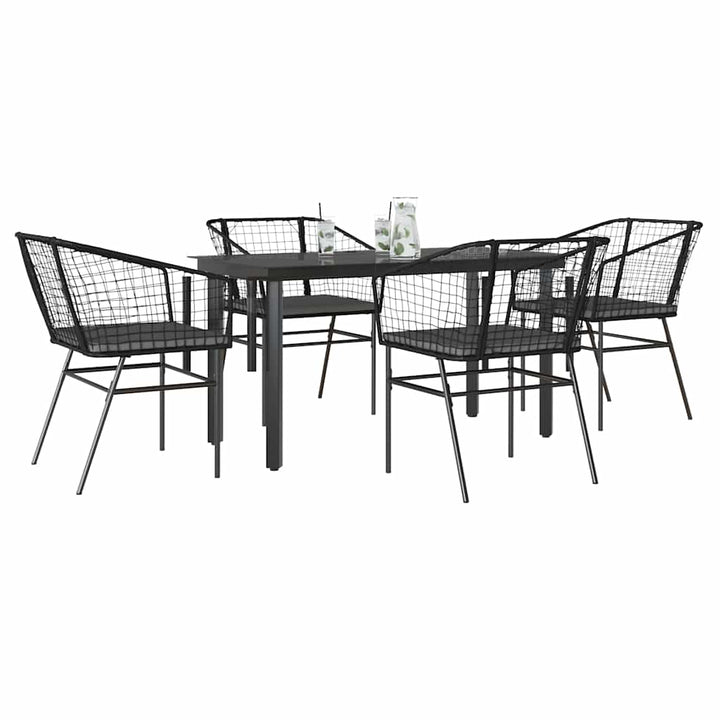 Matgrupp För Trädgård Med Dynor 3 Delar Svart Konstrotting&amp;Glas
