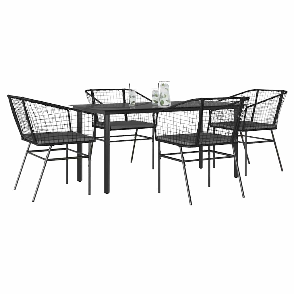 Matgrupp För Trädgård Med Dynor 3 Delar Svart Konstrotting&amp;Glas