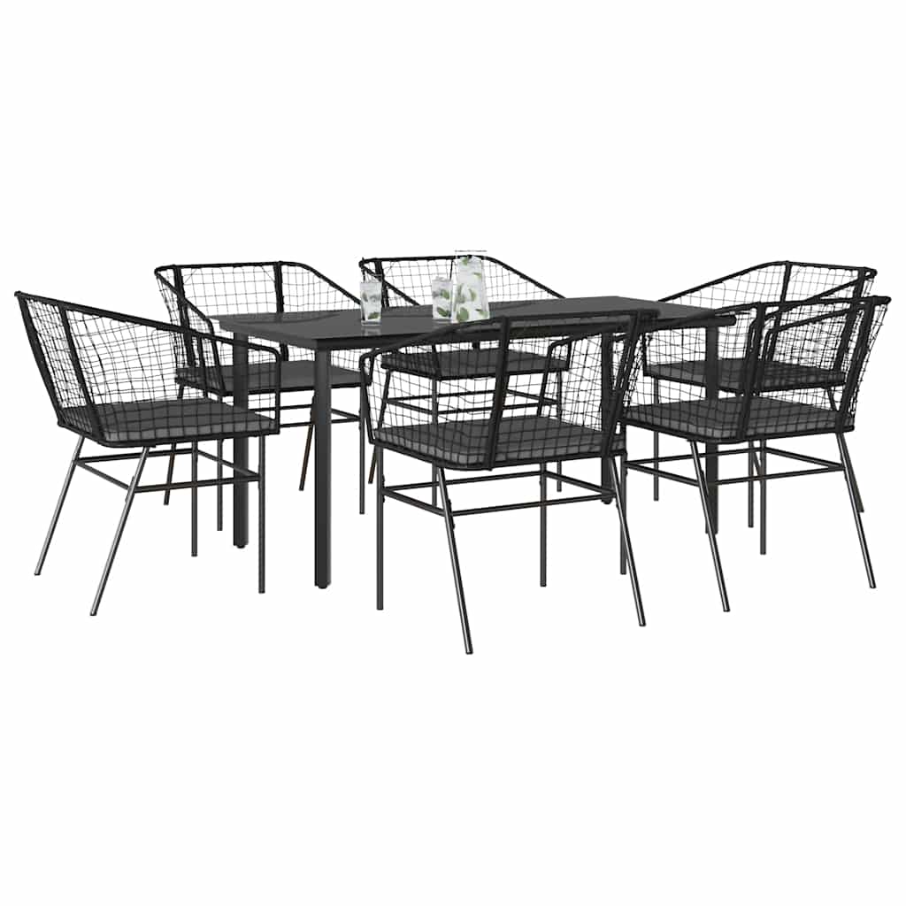 Matgrupp För Trädgård Med Dynor 3 Delar Svart Konstrotting&amp;Glas