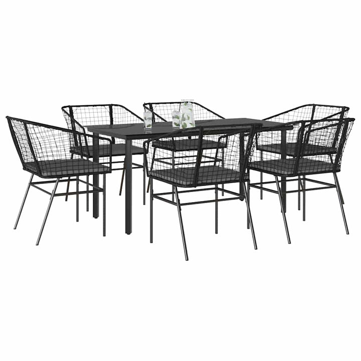 Matgrupp För Trädgård Med Dynor 3 Delar Svart Konstrotting&amp;Glas