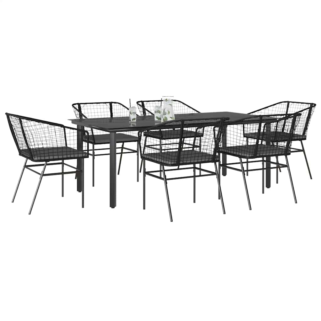 Matgrupp För Trädgård Med Dynor 3 Delar Svart Konstrotting&amp;Glas