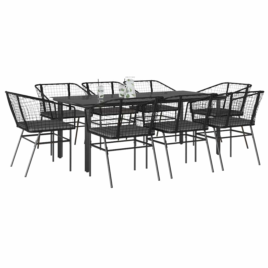 Matgrupp För Trädgård Med Dynor 3 Delar Svart Konstrotting&amp;Glas