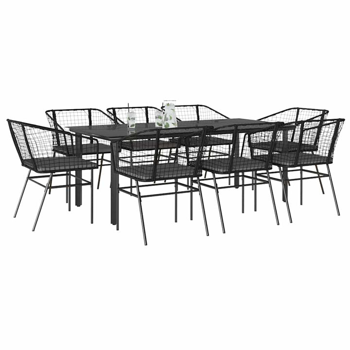 Matgrupp För Trädgård Med Dynor 3 Delar Svart Konstrotting&amp;Glas