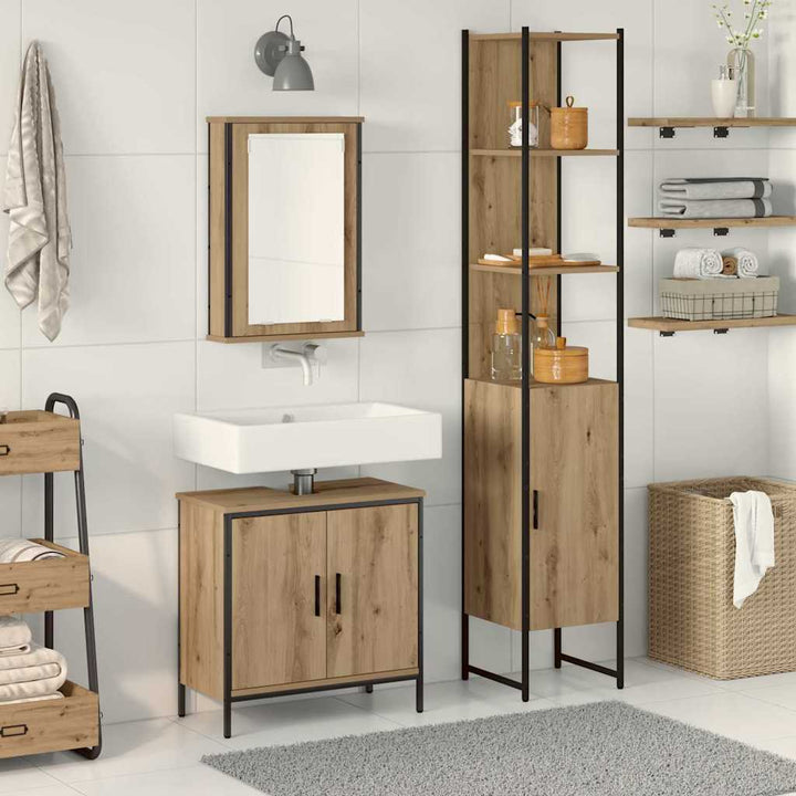 Badrumsmöbelset Med Hylla Med Dörr 3 Pcs Brun Konstruerat Trä
