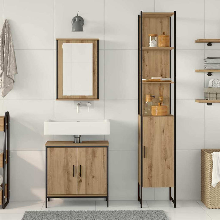 Badrumsmöbelset Med Hylla Med Dörr 3 Pcs Brun Konstruerat Trä