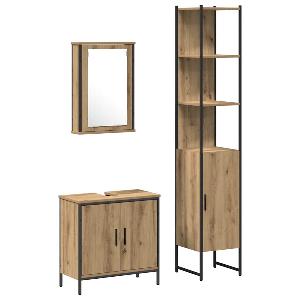 Badrumsmöbelset Med Hylla Med Dörr 3 Pcs Brun Konstruerat Trä