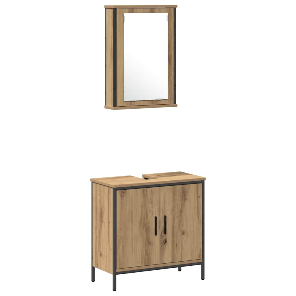 Badrumsmöbelset Med Hylla Med Dörr 3 Pcs Brun Konstruerat Trä