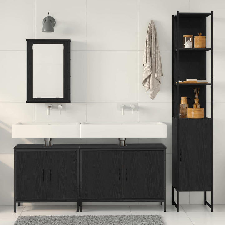 Badrumsmöbelset Med Hylla Med Dörr 4 Pcs Svart Konstruerat Trä