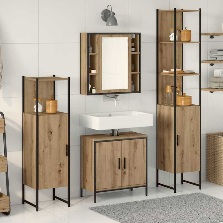 Badrumsmöbelset Med Hylla Med Dörr 4 Pcs Brun Konstruerat Trä