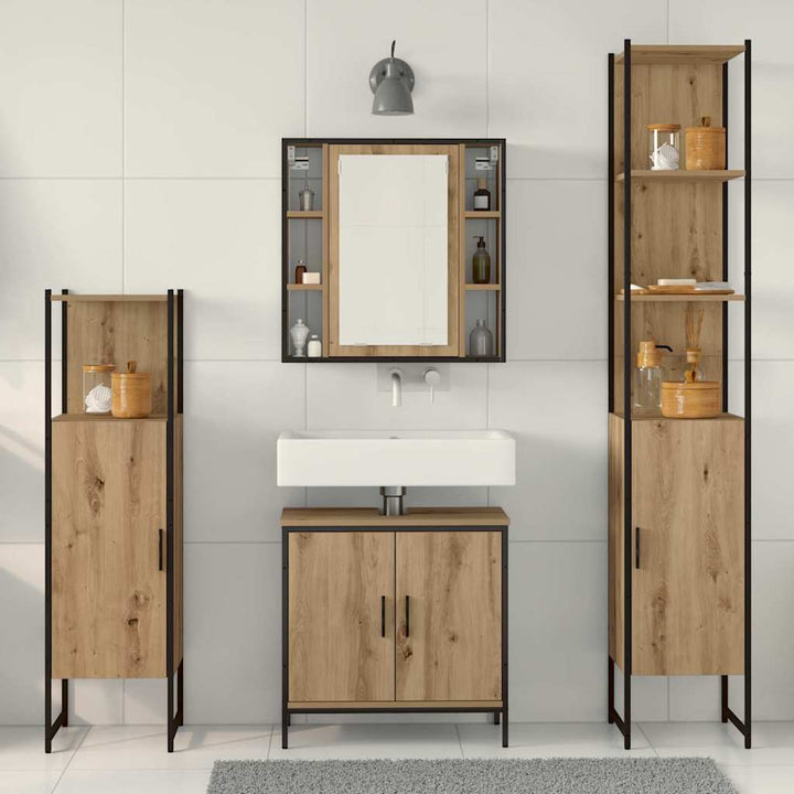 Badrumsmöbelset Med Hylla Med Dörr 4 Pcs Brun Konstruerat Trä