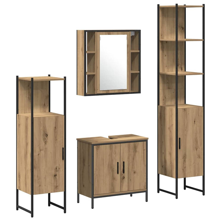 Badrumsmöbelset Med Hylla Med Dörr 4 Pcs Brun Konstruerat Trä