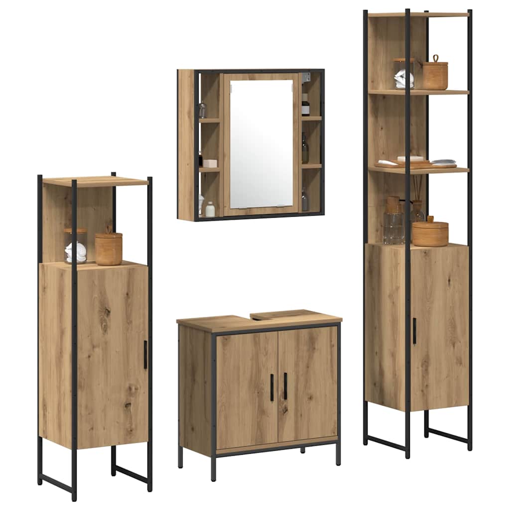 Badrumsmöbelset Med Hylla Med Dörr 4 Pcs Brun Konstruerat Trä