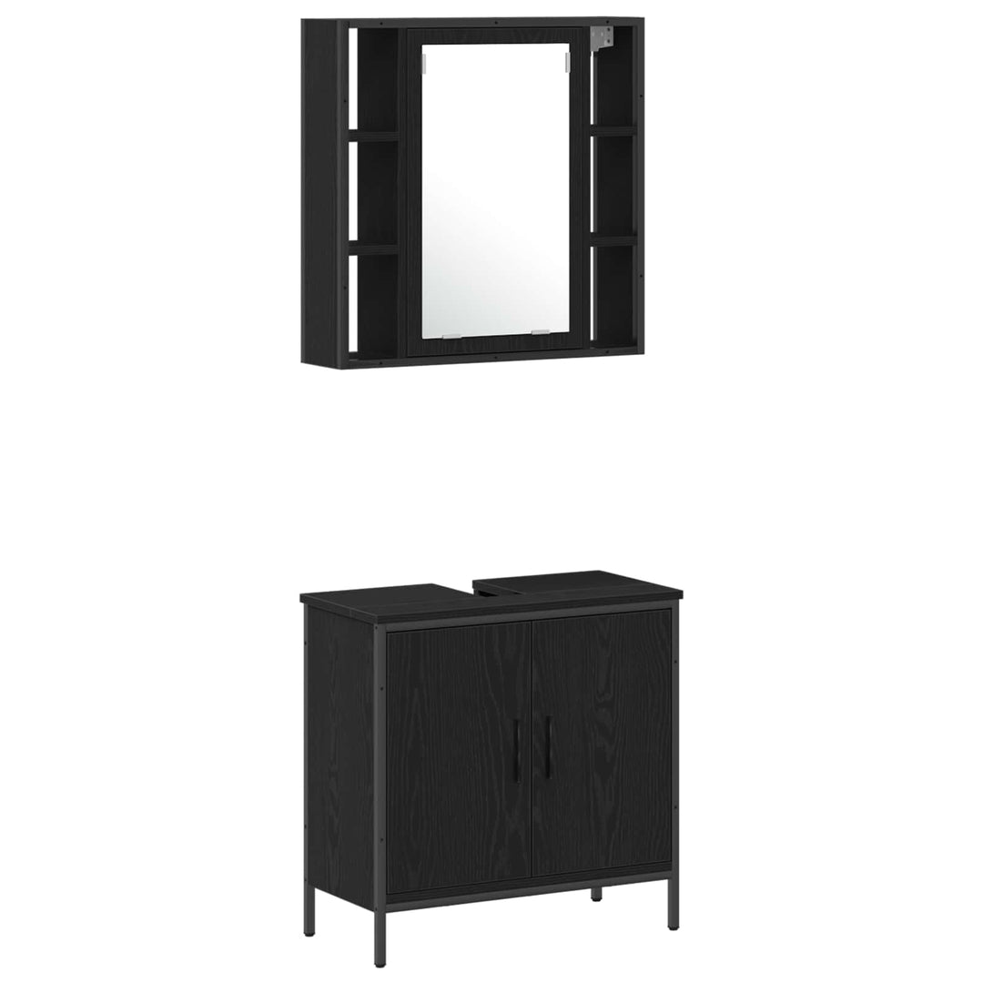 Badrumsmöbelset Med Hylla Med Dörr 4 Pcs Svart Konstruerat Trä