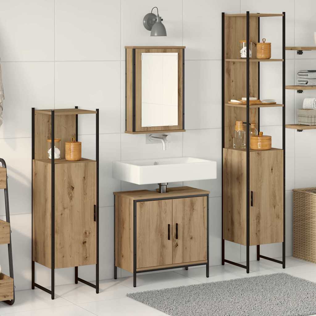 Badrumsmöbelset Med Hylla Med Dörr 4 Pcs Brun Konstruerat Trä