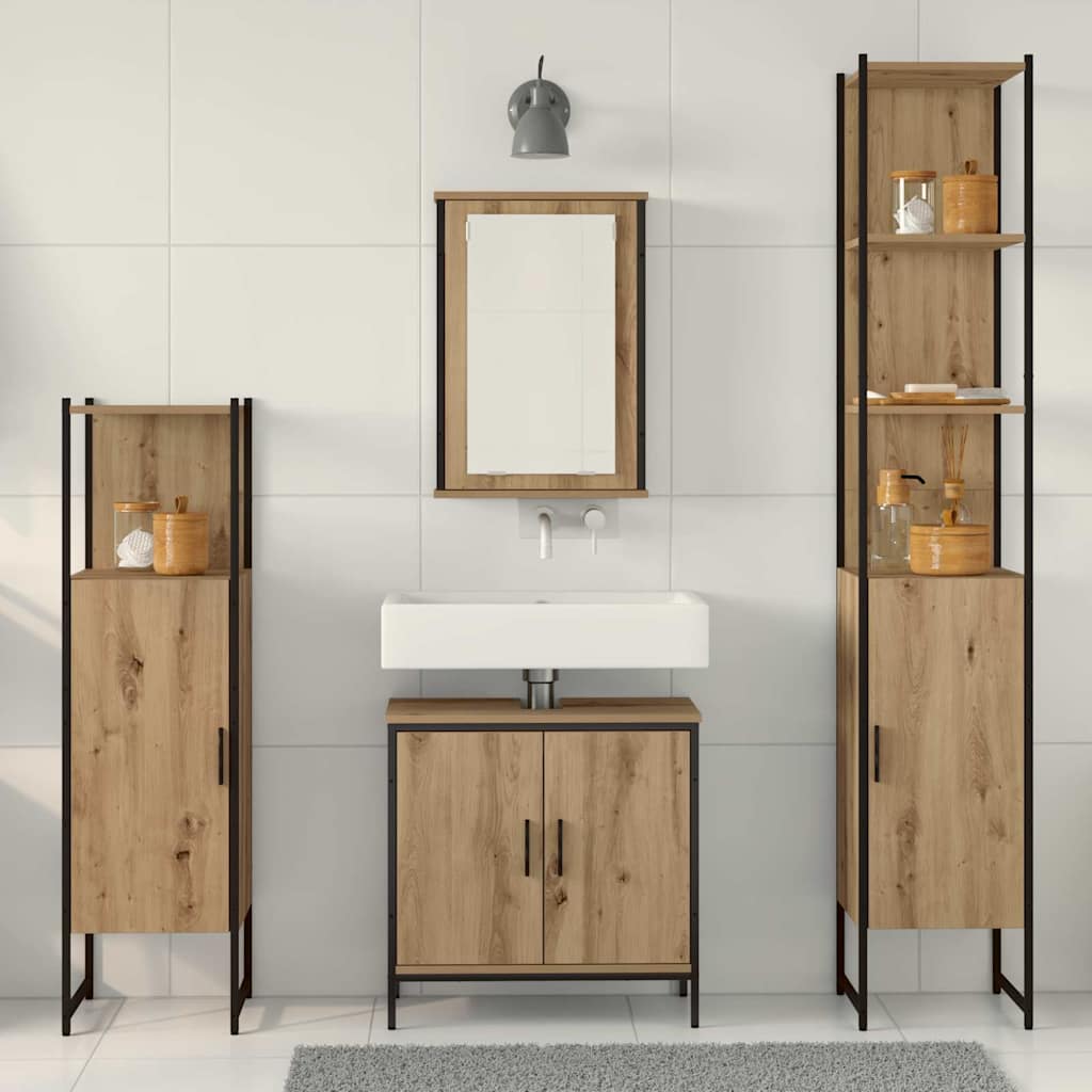 Badrumsmöbelset Med Hylla Med Dörr 4 Pcs Brun Konstruerat Trä