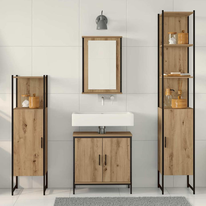 Badrumsmöbelset Med Hylla Med Dörr 4 Pcs Brun Konstruerat Trä