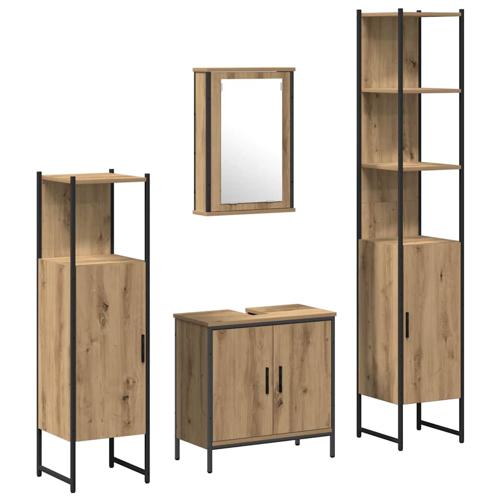 Badrumsmöbelset Med Hylla Med Dörr 4 Pcs Brun Konstruerat Trä
