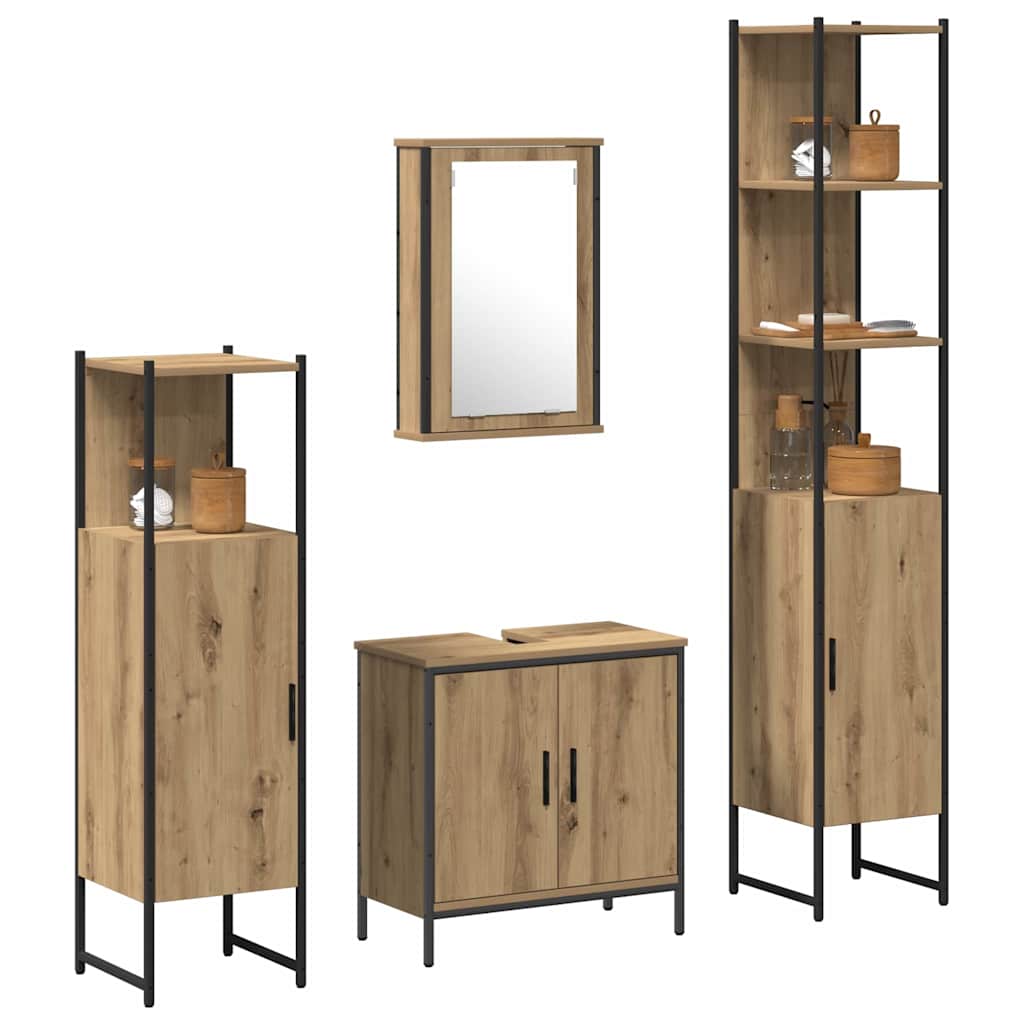 Badrumsmöbelset Med Hylla Med Dörr 4 Pcs Brun Konstruerat Trä
