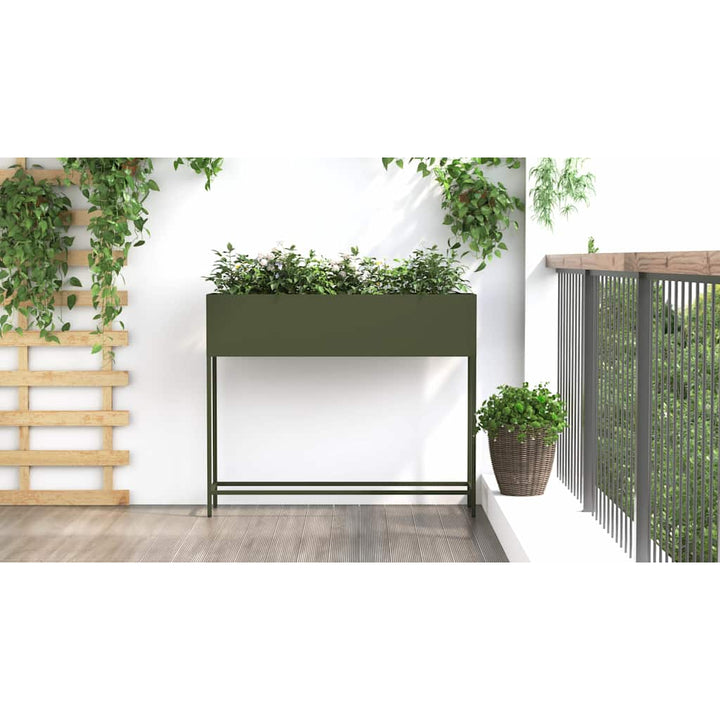 Höjdträdgårdsplanterare Olivgrön 100 X 26 X 82 Cm Stål
