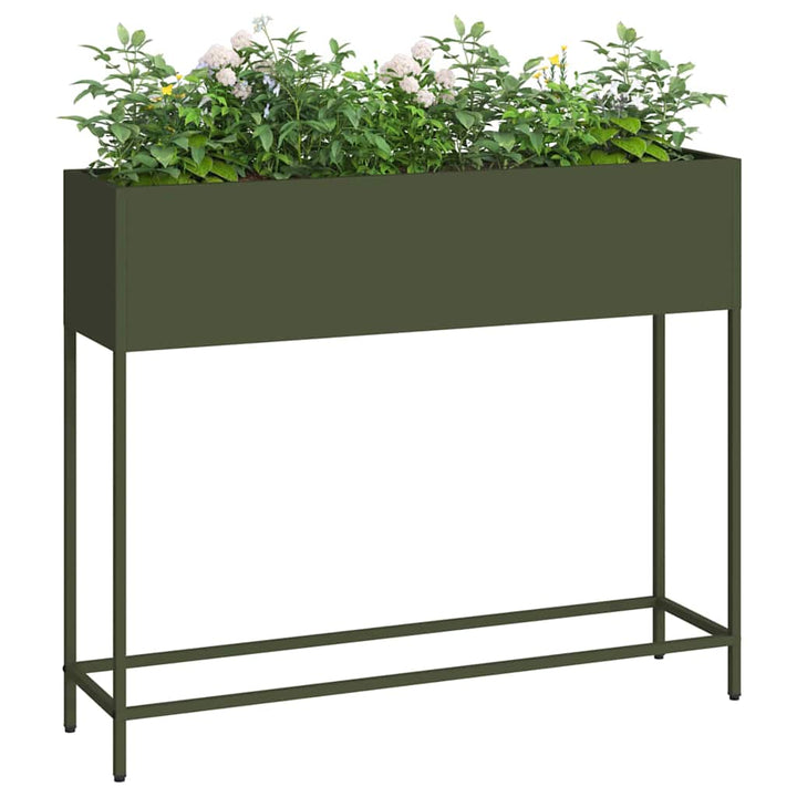 Höjdträdgårdsplanterare Olivgrön 100 X 26 X 82 Cm Stål