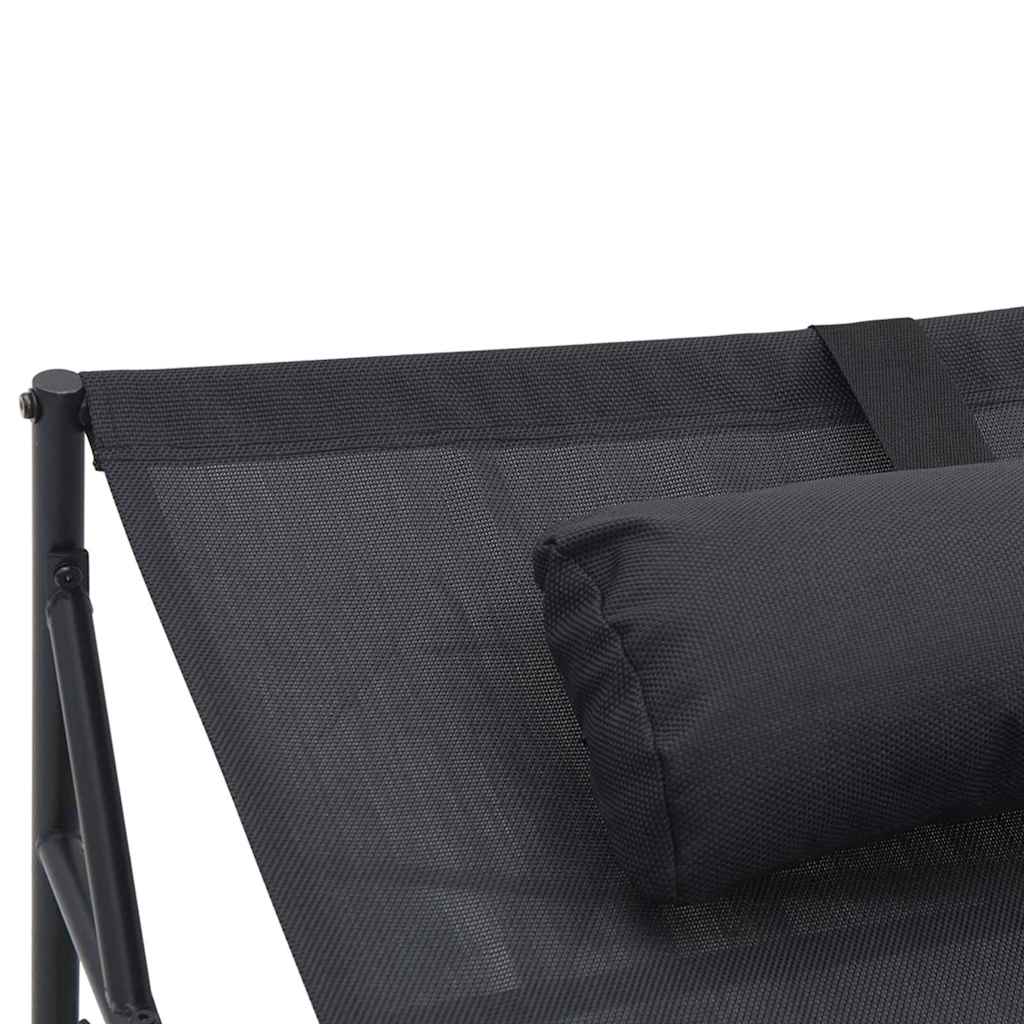 Trädgårdssolbädd Med Kudde 2 Pcs Svart Pulverlackerat Stål