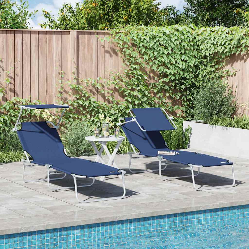 Solstol 2 Pcs Blå 58 X 188 X 77Cm Polyester