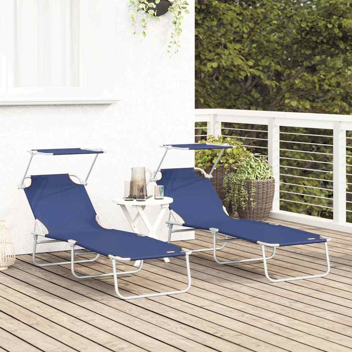 Solstol 2 Pcs Blå 58 X 188 X 77Cm Polyester