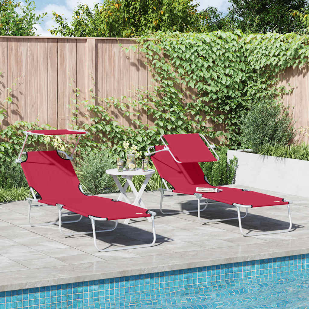 Solstol 2 Pcs Röd 58 X 188 X 77Cm Polyester