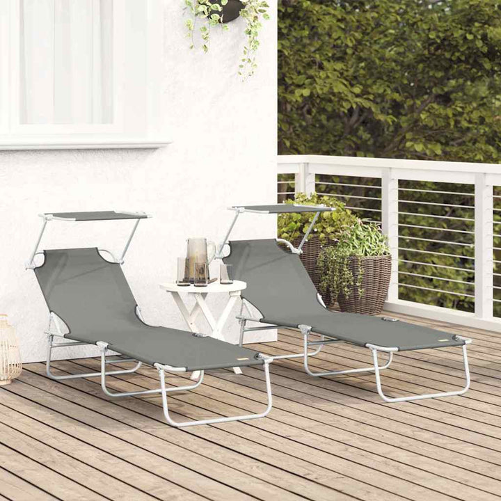 Solstol 2 Pcs Grå 58 X 188 X 77Cm Polyester