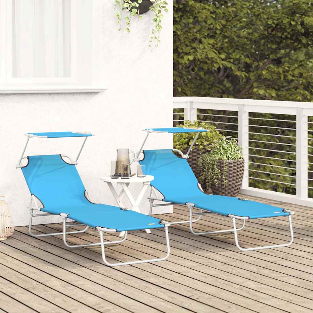 Solstol 2 Pcs Ljusblå 58 X 188 X 77Cm Polyester