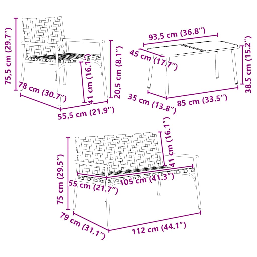 Trädgårdsmöbelset 4 Pcs Brun Konstrotting