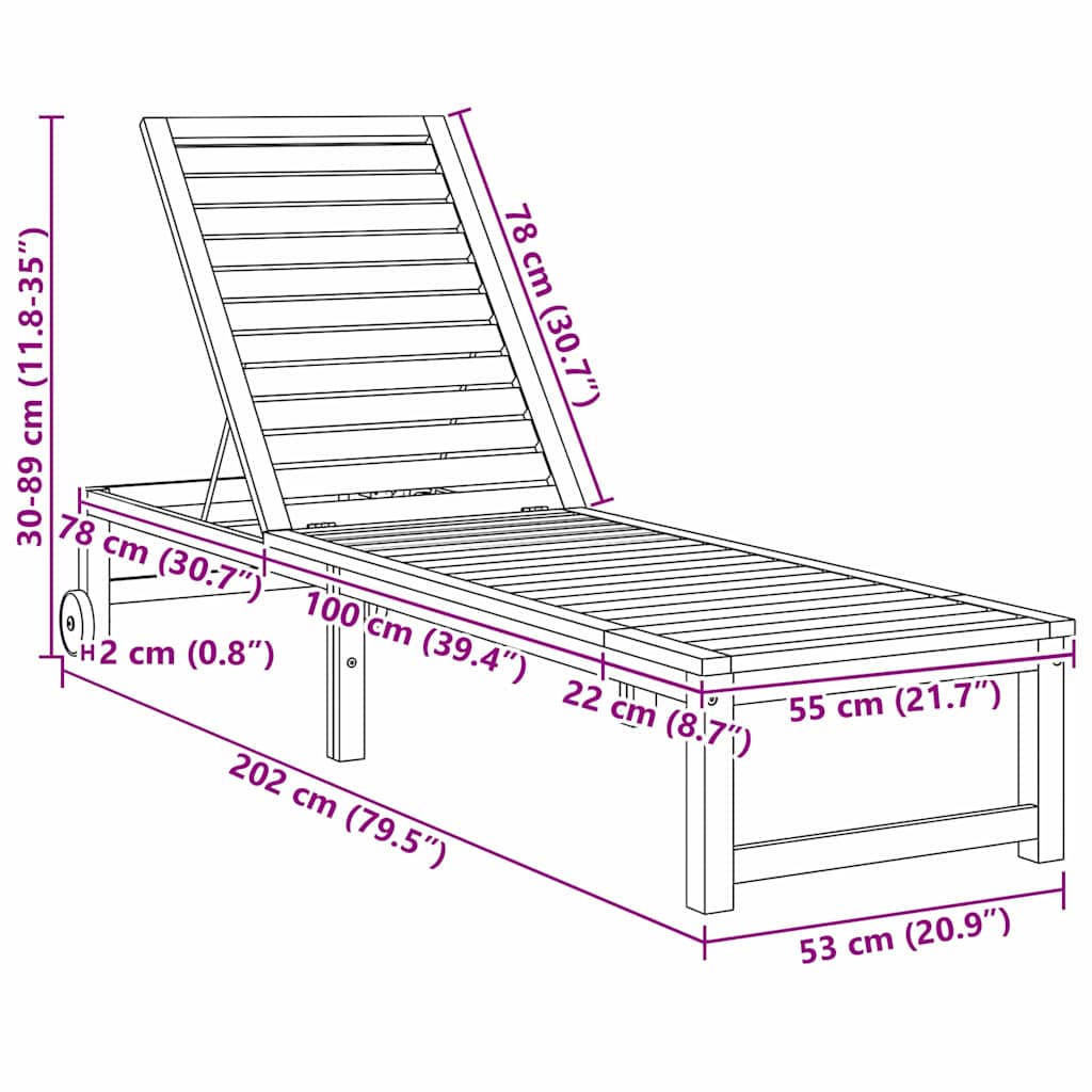 Solstol Reclining 2 Pcs Brun 202 X 53 X 89 Cm Massivt Akaciaträ