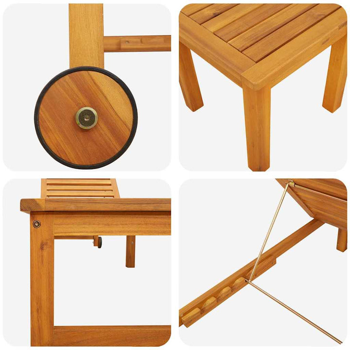 Solstol Reclining 3 Pcs Brun Massivt Akaciaträ