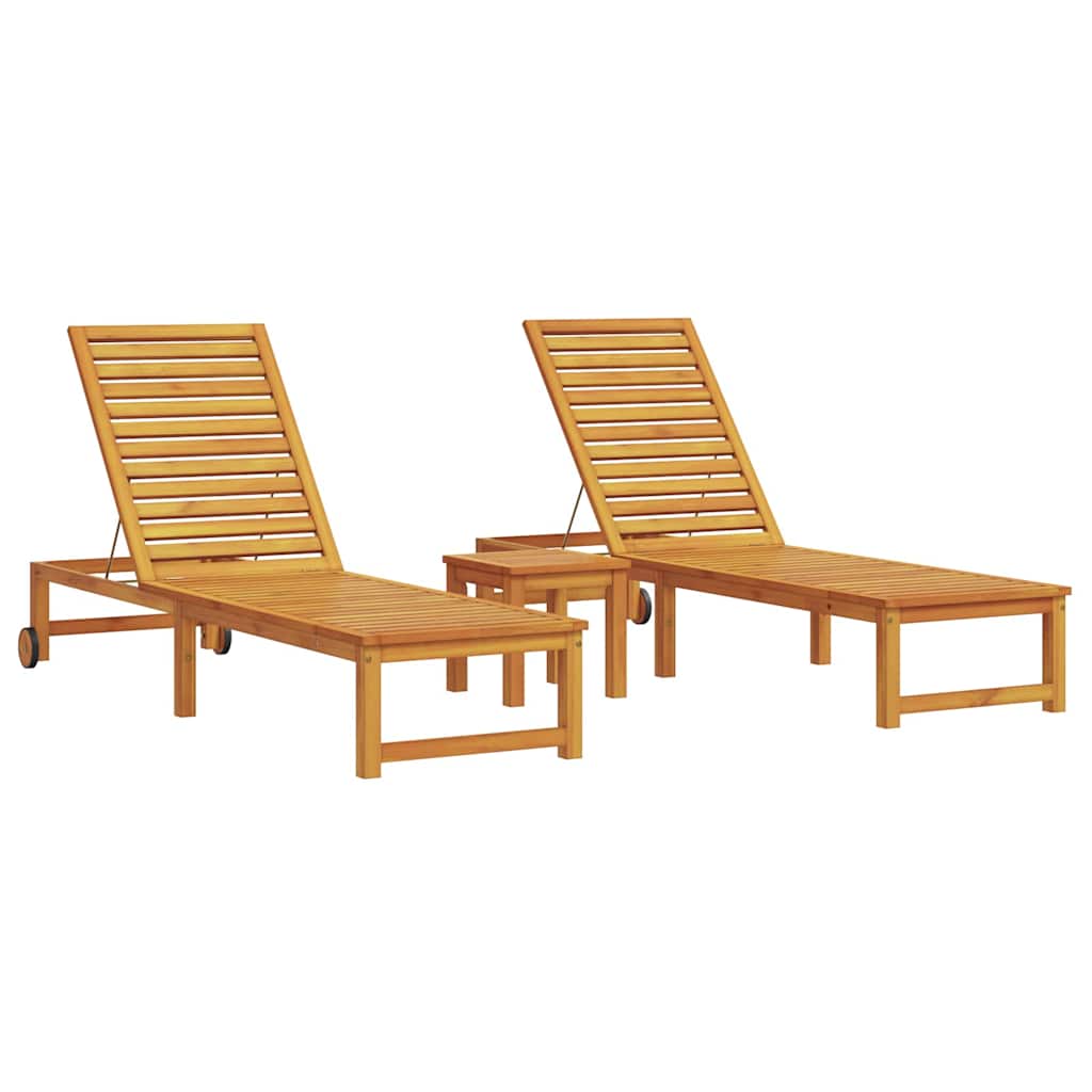Solstol Reclining 3 Pcs Brun Massivt Akaciaträ