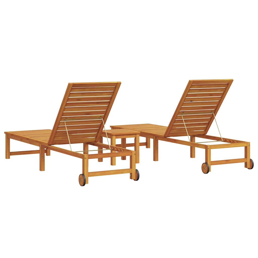 Solstol Reclining 3 Pcs Brun Massivt Akaciaträ