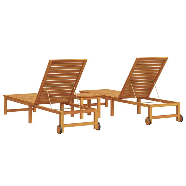 Solstol Reclining 3 Pcs Brun Massivt Akaciaträ