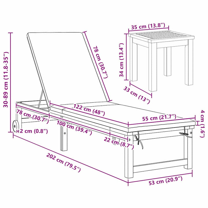 Solstol Reclining 3 Pcs Brun Massivt Akaciaträ