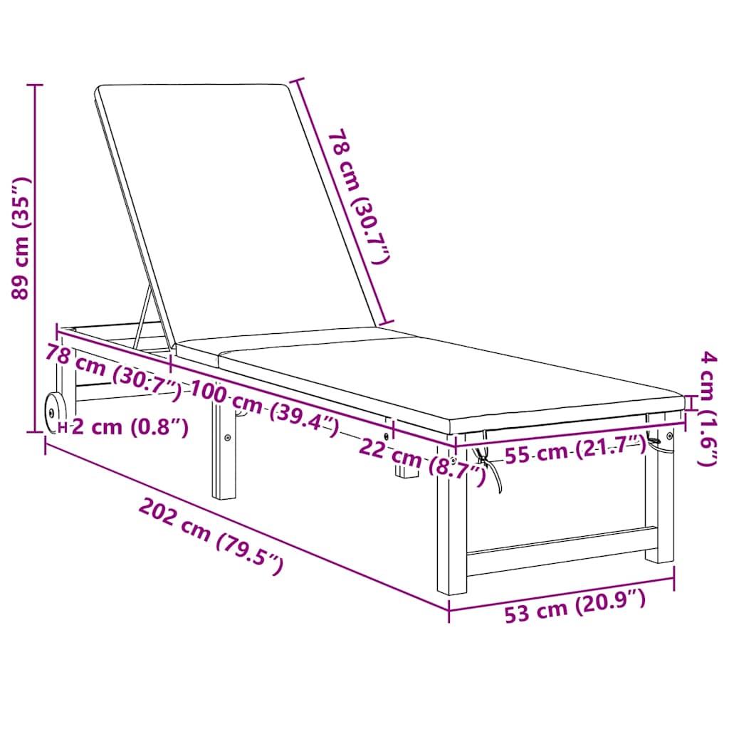 Solstol Reclining 2 Pcs Brun 202 X 53 X 89 Cm Massivt Akaciaträ
